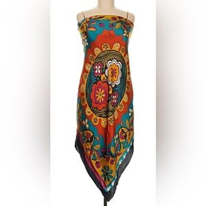 Vintage 90s Cache silk handkerchief hem midi dress